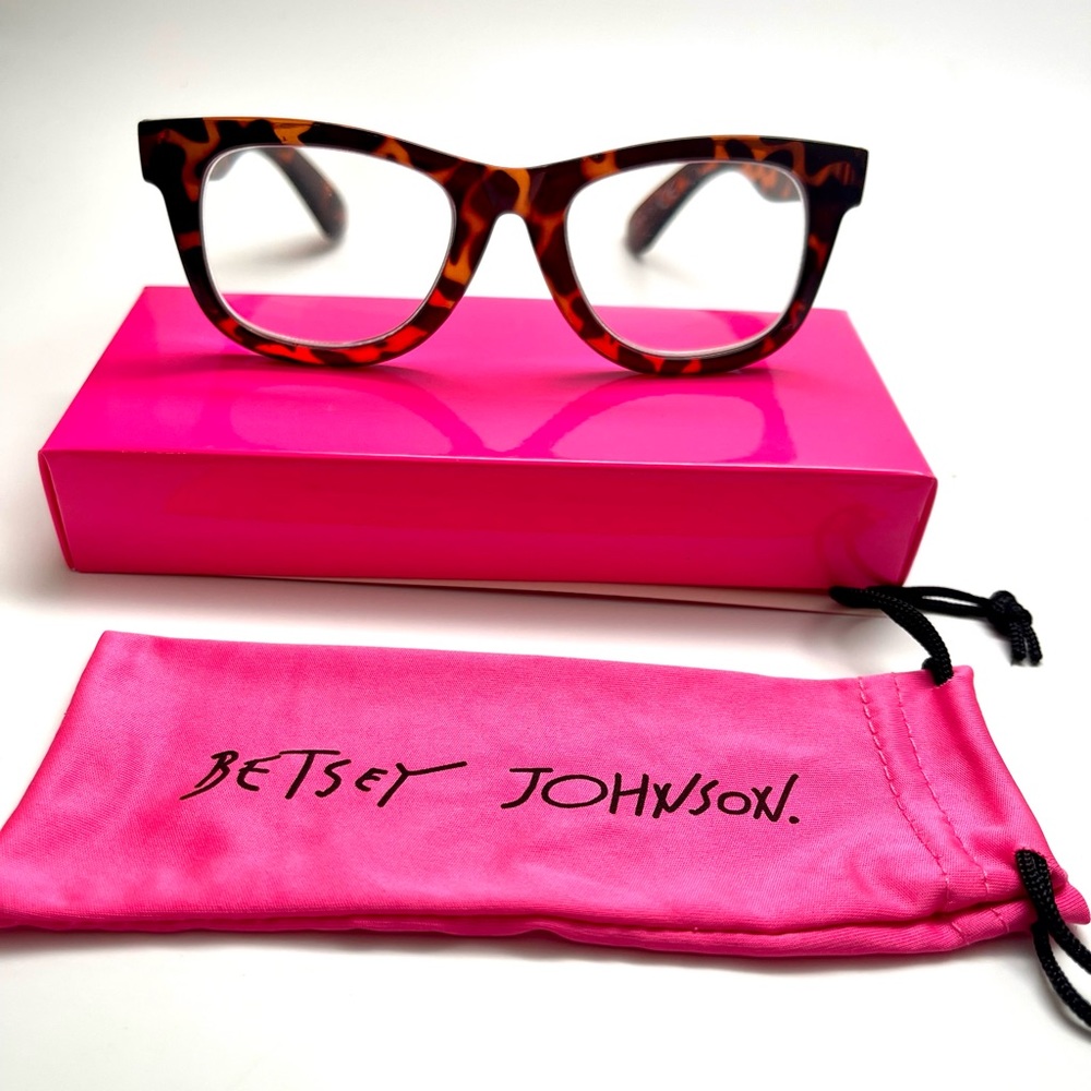 Betsey Johnson Tortoise Reading Blue Block Glasses +2.00